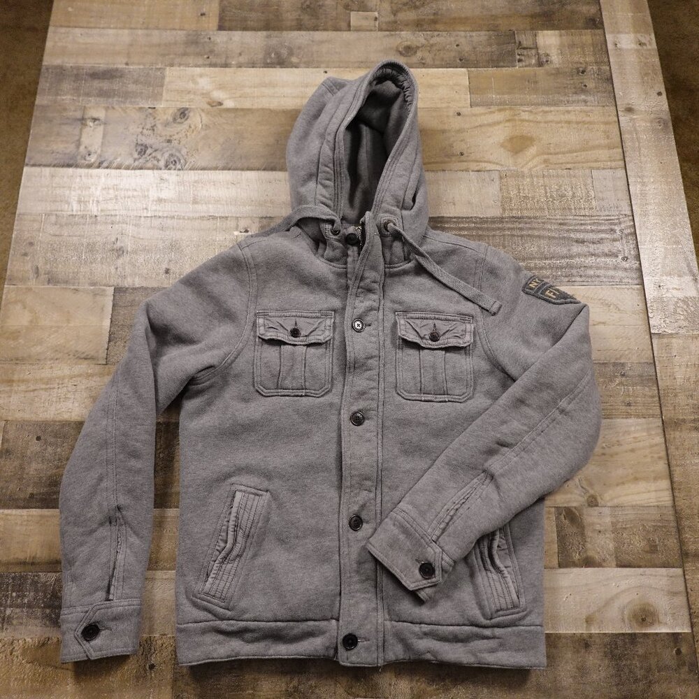 Abercrombie and Fitch quilted hoodie jacket muscle fit men's XL gray EUC A&F